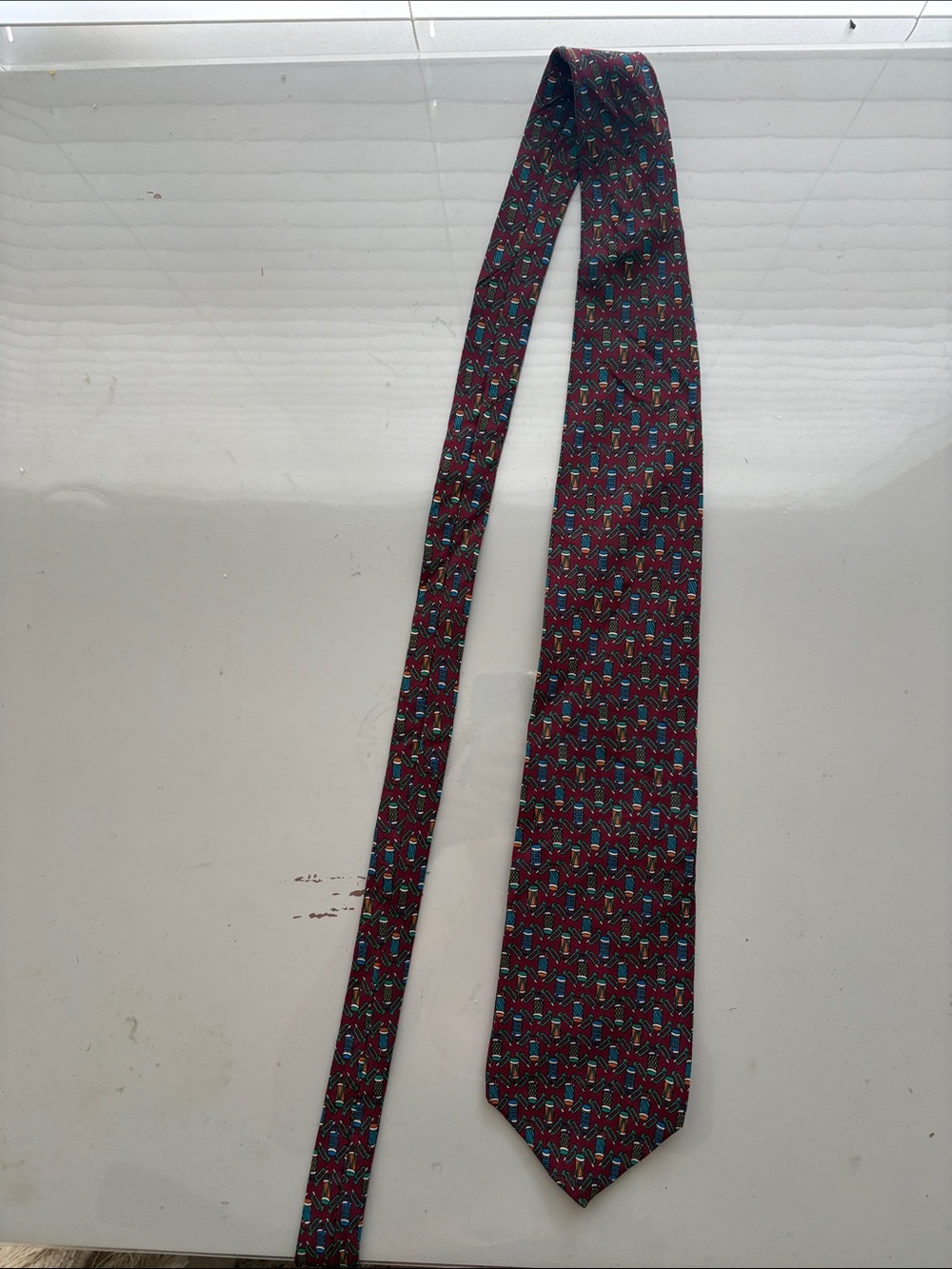Men's Burgundy Geometric Silk Tie - Refined Business Accessory